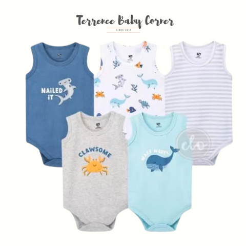 5pc Whale Infant Boy Sleeveless Bodysuit Set