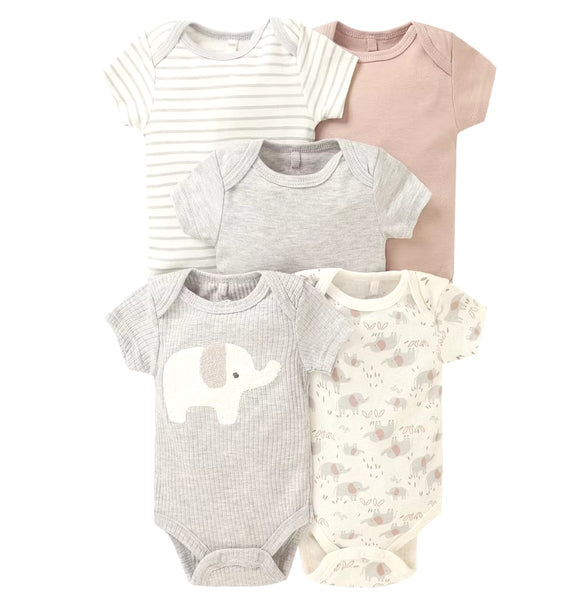 5pc Gray Elephant Infant Unisex Bodysuit Set