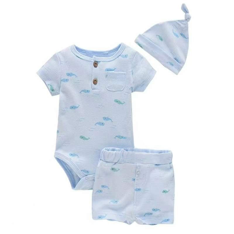 3pc Bodysuit Short Hat Whale Set