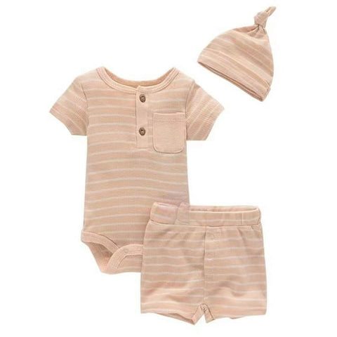 3pc Bodysuit Short Hat Beige Set