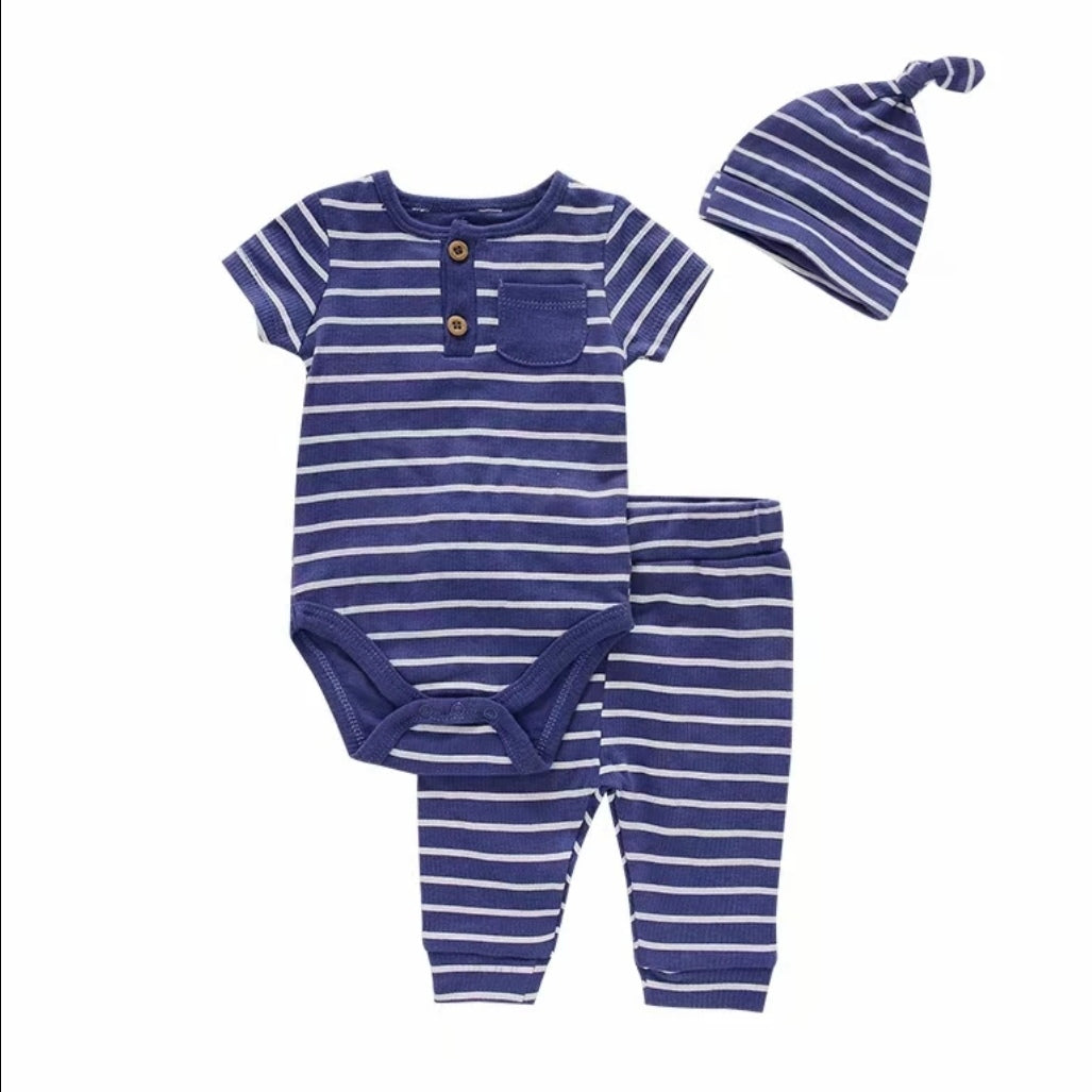 3pc Bodysuit Pants Hat Blue Set