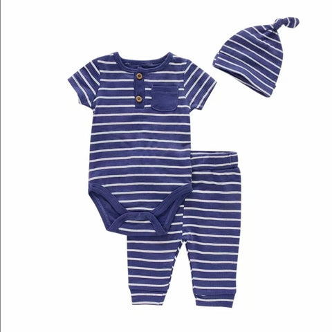 3pc Bodysuit Pants Hat Blue Set